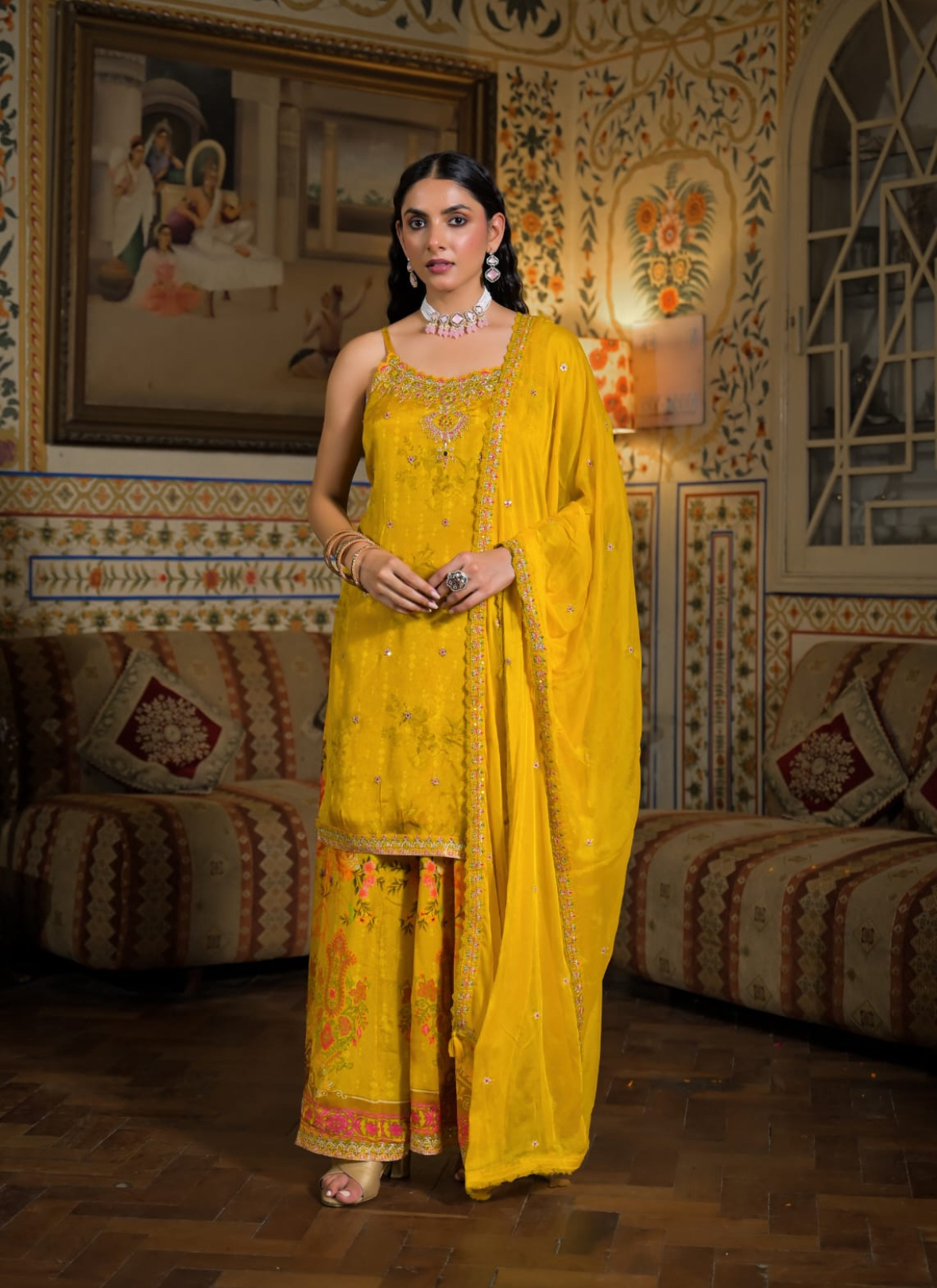 Sunshine Yellow Embroidered Sharara