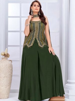 Festive Forest Green Embroidered Palazzo suit